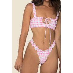 Lizakosht Sexy Hollow Out Push Up Swimwear Mujer New Portugal Bikini Set Print Swimsuit Women Ruffles Beachwear Summer Biqiuni
