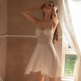 Lizakosht Women's Pajamas Lace Perspective Embroidered Pajamas Female Suspender Nightdress Women Pajamas Sexy Silk Nightgown Nighty Dress