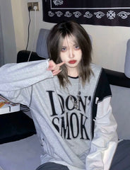 Lizakosht Women Sweatshirt 2022 New Korean Style Spring Letter Stitching Medium and Long  Loose Thin Fashion Girl Top Harajuku