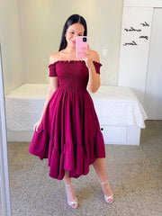 Ruffle Off The Shoulder Short Sleeve Women Dress Green Fold Sweet Ladies Dresses 2022 Summer A-line Midi Female Vestidos