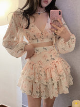 Lizakosht New Summer Sweet Girl Print Two Piece Set Women V-neck Backless Sexy Crop Top + Cake Skirts Sets Vacation Beach 2 Piece Suits