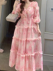 Lizakosht Long Sleeve Strenchy Wasit Ruffled Long Dress vestidos cortos de fiesta Wedding Dresses Prom Dress Chiffon Party Dress vestido