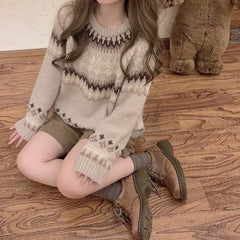 Lizakosht Vintage Sweater Women Winter Raglan Sleeve Loose Christmas Sweater Pullovers Warm Knitted Jumper