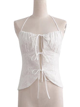 Lizakosht White Lace Cotton Corset Cute Fashion Women Lace Up Camis Tops Summer Sexy Sleeveless Embriodery Hollow Out Tops Blusa