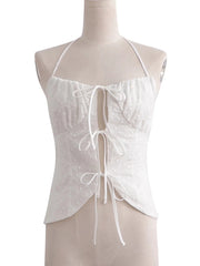 Lizakosht White Lace Cotton Corset Cute Fashion Women Lace Up Camis Tops Summer Sexy Sleeveless Embriodery Hollow Out Tops Blusa