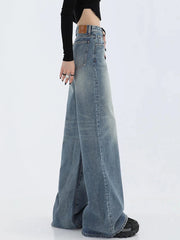Lizakosht Korean Fashion Vintage Blue Jeans Women Y2k Streetwear Straight High Waist Jean Pants Ladies Baggy Wide Leg Denim Trousers New