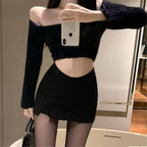 Summer 2022 casual skirt korean fashion black skirt mini V-shaped waist skirts vintage clothes short skirt split elegant skort