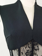 Lizakosht Summer New Black Sexy Lace Long Dress Niche Design Embroidery Hollow High Waist Pleated Evening Dress V-Neck Party