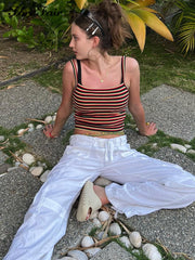 Forefair 2022 Summer Striped Pirnt Crop Top Women Casual Tees Sleeveless Sexy Backless Fashion Vintage Camis Tank Tops Y2K
