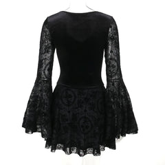 Lizakosht Harajuku Women's Vintage Gothic Long Sleeve Ruffle Mini Dress V Neck Velvet Stretchy Bodycon Cocktail Dresses Victorian Blouse