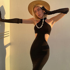 Lizakosht Spring And Summer Women's New Fashion Slim Side Openwork Neck Backless Dress