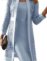 Lizakosht Two Piece Dress Women Long Sleeve Knee Length Jacket Mother of The Bride Dresses Formal Party Evening Gown Dress Fashion