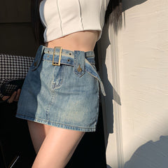 Lizakosht Summer Harajuku Blue Hot Girl Denim Skirt Streetwear Y2k Fashion Vintage Casual College Style High Waist Mini A Word Short Skirt