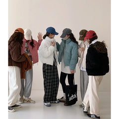 Lizakosht Pink Corduroy Cotton Down Jackets for Women Stand Neck Thicken Winter Clothes Chic Korean Crop Coat Female Autumn Outerfit