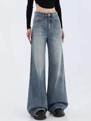 Lizakosht Korean Fashion Vintage Blue Jeans Women Y2k Streetwear Straight High Waist Jean Pants Ladies Baggy Wide Leg Denim Trousers New