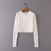 Lizakosht Women La maille Pau Asymmetric buttoned cardigan.Soft Cropped Ribbed Long Sleeve Sweater S M