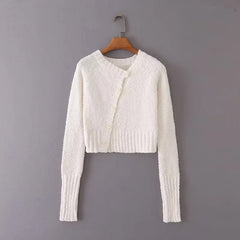 Lizakosht Women La maille Pau Asymmetric buttoned cardigan.Soft Cropped Ribbed Long Sleeve Sweater S M