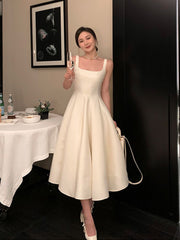 Summer New Women Fashion Elegant White Midi Dresses Vintage Princess Female Party A Line Clothes Vestdios