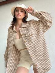 Lizakosht Lapel Swallow Gird Shirt Jacket Women Sweet Single Breasted Long Sleeve Coat Autumn Fashion Button Pockets Female Tops