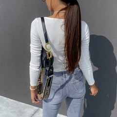 Lizakosht Summer Women's Deep V Sexy Exposed Collarbone Long Sleeve Slim Fit Underwear