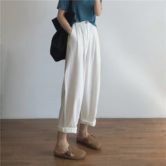 S-5XL Summer Cotton Linen Long Wide Leg Pants for Women 2022 High Waist Loose Casual Trousers Female