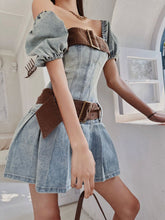 Lizakosht Sexy Y2k Dress Denim Women Streetwear Chic Bodycon Summer Mini Dresses Pleated Square Collar Puff Sleeve Party Robe