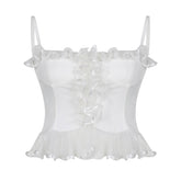White Backless Lace Camisole Women Backless Crop Top For Party Sleeveless Ladies Summer Vintage Underwire Sexy Y2K Emo Vest Tops