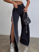 Lizakosht High Waisted Side Split Out Jeans Women Casual Loose Cargo Black Pants Streetwear Summer Wide Leg Long Baggy Y2k Jeans