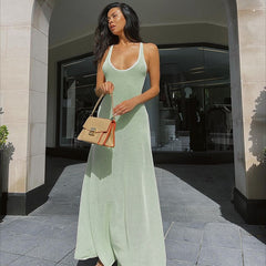 Lizakosht Summer Women's U-neck Chest A Swing Waist Comfortable Temperament Holiday Sling Dress