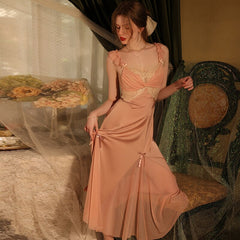 Lizakosht 2023 New Female Nightgown Long Pyjamas Women Sexy Sleepwear Summer Sleveless Sleepshirt Satin Lingerie Silk Home Dress