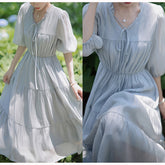 Lizakosht Women's New Spring New Style Wooden Ear Tie Fashion Lantern Sleeve Dress