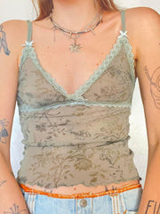 Lizakosht Y2k Girl Tanks Femme Korean Fashion Casual Flower Print Slim Fit V-neck Crop Tops Summer Outfits for Women Fashion Clothes