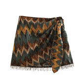 PB&ZA Women 2022 New Chic Fashion beading decoration print Mini Skirt Vintage High Waist back Zipper Female Skirts Mujer