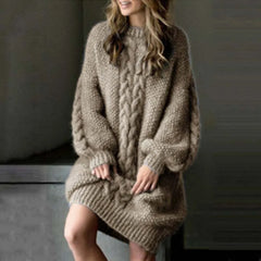 Lizakosht New Autumn Winter Women's Knitted Long Sleeves Sweater Dress Solid Color Fashion Casual Sexy O-Neck Outfits Pullovers S-5XL