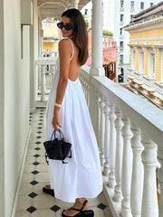 Lizakosht White Women Sundress Backless Sexy Casual Beach Vestidos Maxi Long A-line Fashion Holiday New Dress