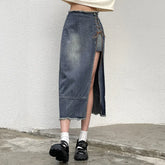 Lizakosht Wrap Midi Long Women Denim Skirt High Split Vintage High Waist Women Streetwear Y2K Kawaii Skirts Fashion Maxi Skirt
