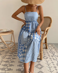 Lizakosht Summer New Women's Clothing Mid-length Light Mature Fashion Plaid Polyester Dress Suspenders Large Swing Skirt