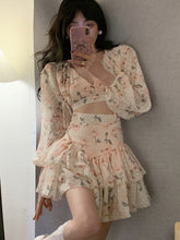 Lizakosht New Summer Sweet Girl Print Two Piece Set Women V-neck Backless Sexy Crop Top + Cake Skirts Sets Vacation Beach 2 Piece Suits