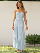 Lizakosht Summer New Sexy V Neck Hanging Neck Lacing Splice Sleeveless Dresses For Women Temperament Backless Maxi Dress A2684