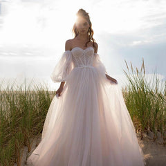Fairy Vintage Boho Wedding Dresses Dots Tulle Detachable Puff Long Sleeve Bride Dress Plus Size Beach Wedding Gowns Bow Lace Up