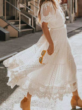 Sexy Solid Color Lace Ruffle Short Sleeve Dress Women Elegant V-Neck Mesh Splicing Long Party Dress New Summer Commute Dresses