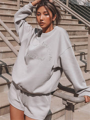 Lizakosht Women Tracksuit Spring Autumn Two Piece Short Sets Casual Long Sleeve Sweatshirt Sportswear Pant Suit Female Outfits