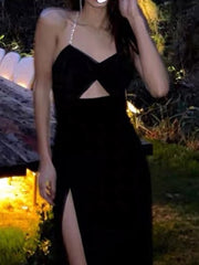 Summer Elegant Sexy Spaghetti Strap Midi Women Black Dress Bodycon Slim Backless Beach Party Vestidos Female Fashion Clothes