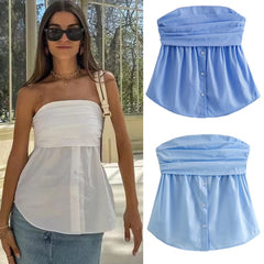 Lizakosht Fashion Women's Tube Crop Tops Summer Female Backless Sexy Top Ladies Casual Loose Folds Corset Top Clothes New In