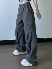 OL Formal Suit Cargo Pants Women Grey Loose Wide Leg Straight Trousers 90S Unisex Pants Office Lady Work Bottoms Casual Clothes