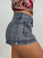 Lizakosht Vintage Y2k Denim Skirt Women Grunge Fairy Mini Jean Skirts Cyber Pockets Punk Retro Clubwear Hippie Blue Straight Short Skater