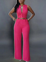 Lizakosht Women Casual Sleeveless One Piece Romper Office Sexy V-neck Shirt Jumpsuit Fashion Wide Leg Trousers With Belt Playsuit Overalls