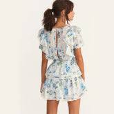 New Arrival Summer Short Sleeve Natasha Mini Dress Women Ruffled A-line Dress Blue Print