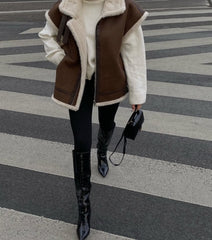 Lizakosht Fur Jacket Women New Suede Lamb Hair Lapel Handsome Fur One Loose Vest Jacket Autumn Winter