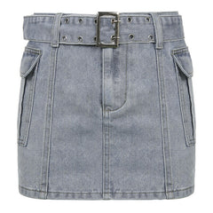 Lizakosht Fashion Double Pocket Light Blue Denim Skirt Casual High Waist Women Package Hip Skirts Street Ladies Straight Short Skirt